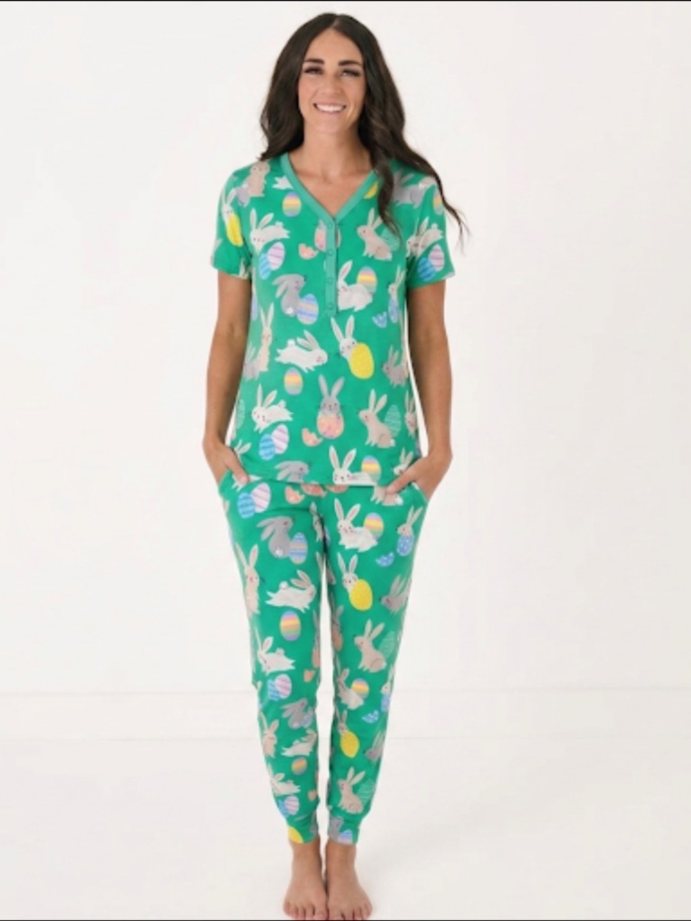 Little Sleepers Green Hoppy Days Bunny Print Short Sleeve Pajama Set L